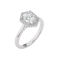 Hexagon Oval and Round Halo Diamond Engagement Ring