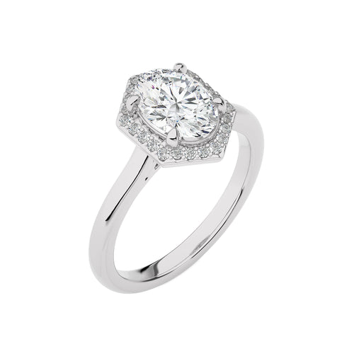 Hexagon Oval and Round Halo Diamond Engagement Ring