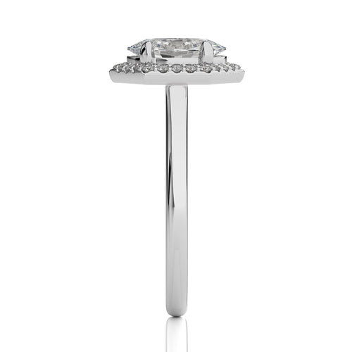 Hexagon Oval and Round Halo Diamond Engagement Ring