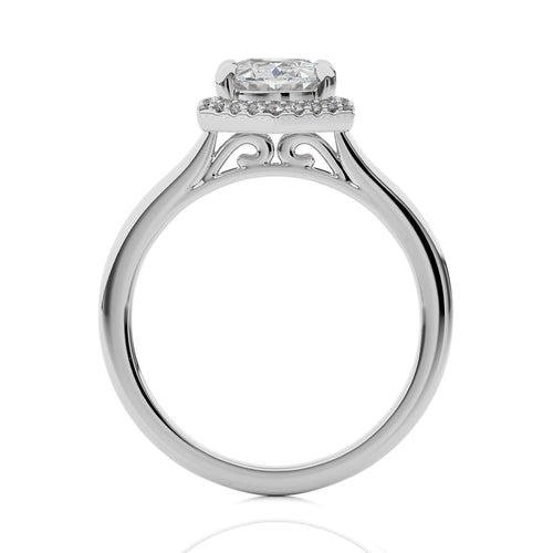 Hexagon Oval and Round Halo Diamond Engagement Ring