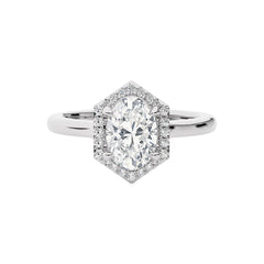 Hexagon Oval and Round Halo Diamond Engagement Ring
