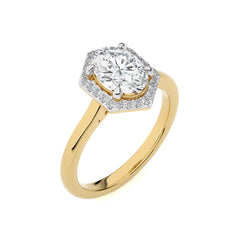 Hexagon Oval and Round Halo Diamond Engagement Ring