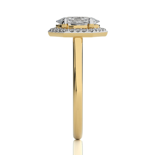 Hexagon Oval and Round Halo Diamond Engagement Ring