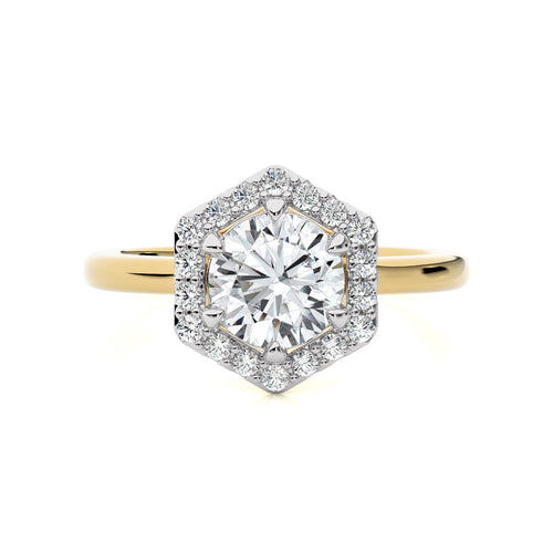 Hexagon Round Lab Created Diamond Halo Engagement Ring