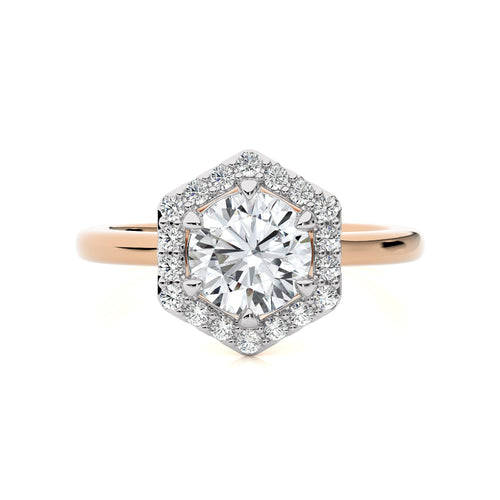 Hexagon Round Halo Diamond Engagement Ring