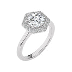 Hexagon Round Halo Diamond Engagement Ring