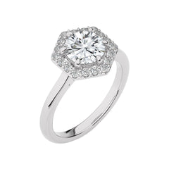Hexagon Round Halo Diamond Engagement Ring