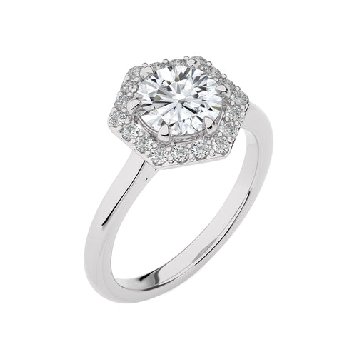 1 3/4 CT. Hexagon Round Natural Diamond Halo Engagement Ring