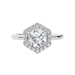 Hexagon Round Lab Created Diamond Halo Engagement Ring