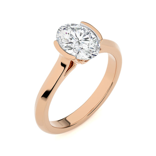 Unfading Grace Bezel Set Knife Edge Shank Oval Diamond Engagement Ring
