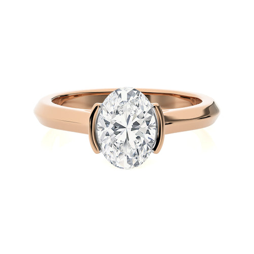 Unfading Grace Bezel Set Knife Edge Shank Oval Diamond Engagement Ring