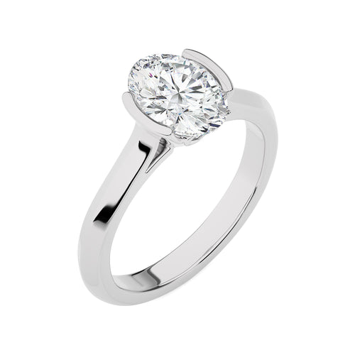 Unfading Grace Bezel Set Knife Edge Shank Oval Diamond Engagement Ring