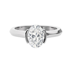 Unfading Grace Bezel Set Knife Edge Shank Oval Diamond Engagement Ring
