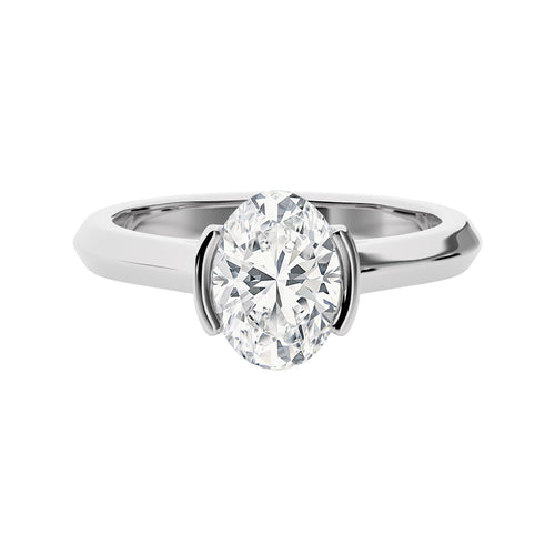 Unfading Grace Bezel Set Knife Edge Shank Oval Diamond Engagement Ring