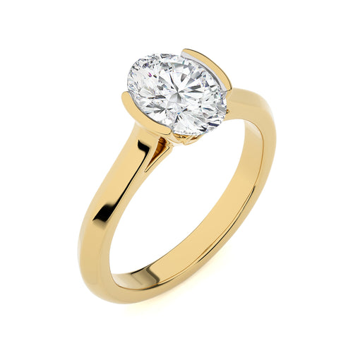 1 1/2 CT. Unfading Grace Bezel Set Knife Edge Oval Natural Diamond Engagement Ring