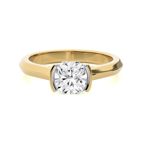 Unfading Grace Bezel Set Knife Edge Shank Cushion Diamond Engagement Ring