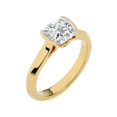 Unfading Grace Bezel Set Knife Edge Shank Cushion Diamond Engagement Ring