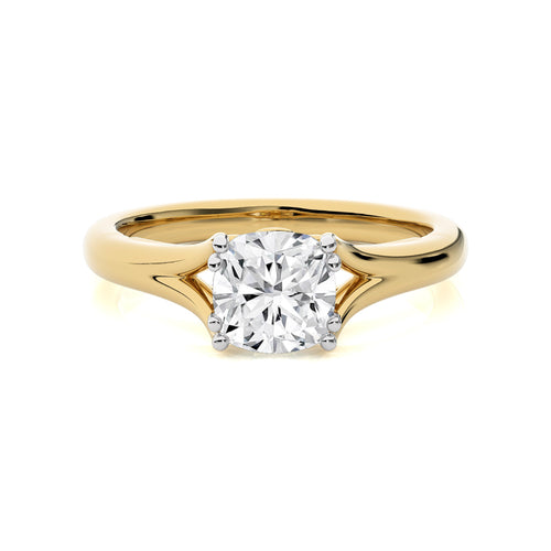 Iconic Solitaire Split Shank Cushion Diamond Engagement Ring