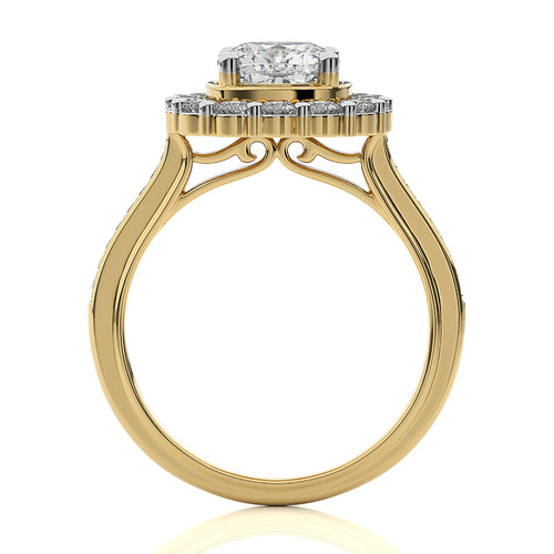 Gerbera Bloom Bazel and Halo Diamond Engagement Ring