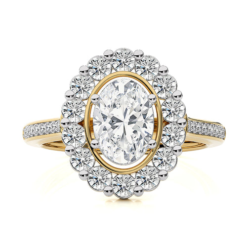 Gerbera Bloom Bazel and Halo Diamond Engagement Ring