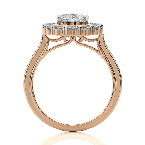 Gerbera Bloom Bazel and Halo Diamond Engagement Ring