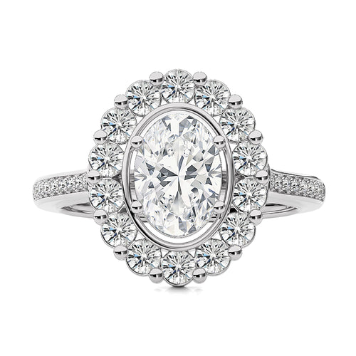 Gerbera Bloom Bazel and Halo Diamond Engagement Ring