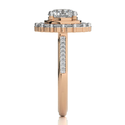 Gerbera Bloom Bazel and Halo Diamond Engagement Ring