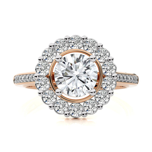 Gerbera Bloom Bazel and Halo Diamond Engagement Ring