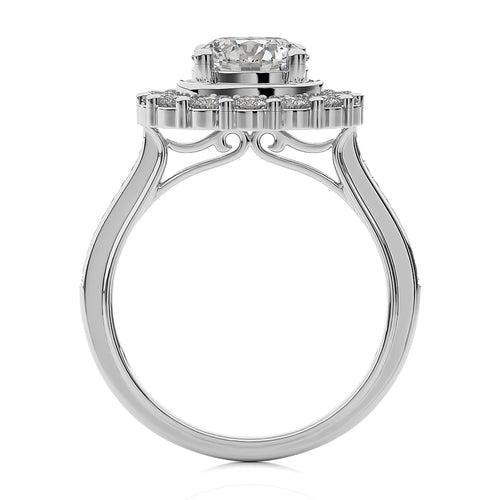 Gerbera Bloom Bazel and Halo Diamond Engagement Ring
