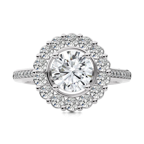 Gerbera Bloom Bazel and Halo Diamond Engagement Ring