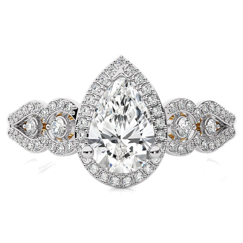 Constellation Swirl Double Split Shank Diamond Bazel and Halo Engagement Ring