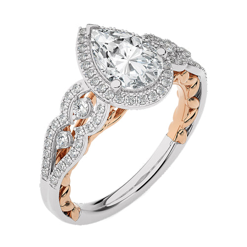 Constellation Swirl Double Split Shank Diamond Bazel and Halo Engagement Ring