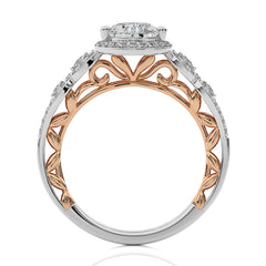 Constellation Swirl Double Split Shank Diamond Bazel and Halo Engagement Ring