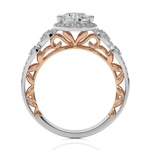 Constellation Swirl Double Split Shank Diamond Bazel and Halo Engagement Ring