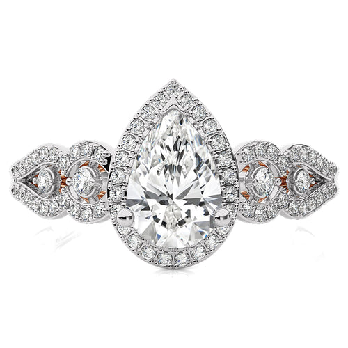 Constellation Swirl Double Split Shank Diamond Bazel and Halo Engagement Ring