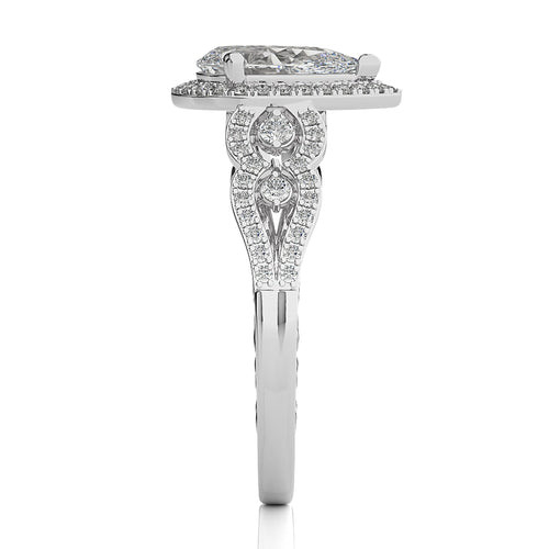 Constellation Swirl Double Split Shank Diamond Bazel and Halo Engagement Ring