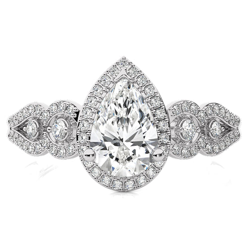 Constellation Swirl Double Split Shank Diamond Bazel and Halo Engagement Ring