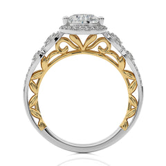 Constellation Swirl Double Split Shank Diamond Bazel and Halo Engagement Ring