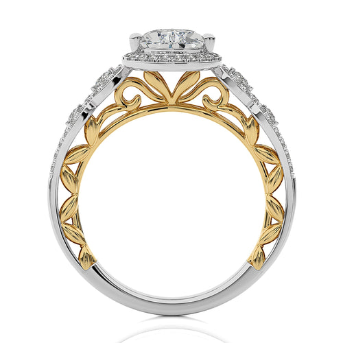 Constellation Swirl Double Split Shank Diamond Bazel and Halo Engagement Ring