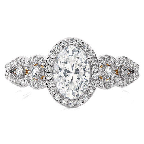 Constellation Swirl Double Split Shank Diamond Bazel and Halo Engagement Ring