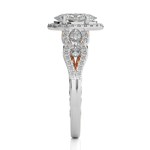 Constellation Swirl Double Split Shank Diamond Bazel and Halo Engagement Ring