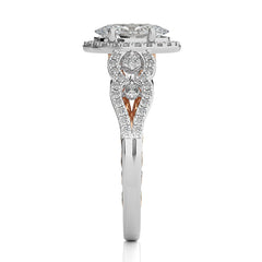 Constellation Swirl Double Split Shank Diamond Bazel and Halo Engagement Ring