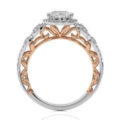 Constellation Swirl Double Split Shank Diamond Bazel and Halo Engagement Ring