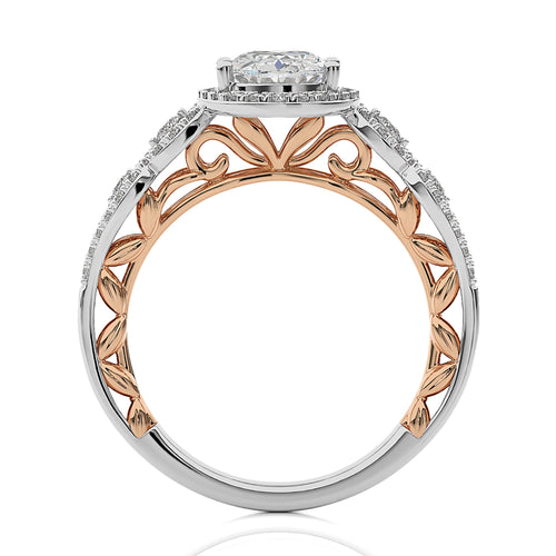 Constellation Swirl Double Split Shank Diamond Bazel and Halo Engagement Ring