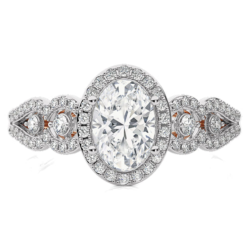 Constellation Swirl Double Split Shank Diamond Bazel and Halo Engagement Ring