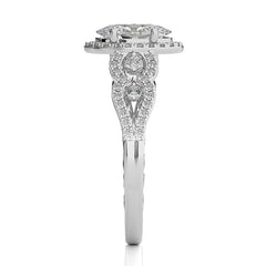 Constellation Swirl Double Split Shank Diamond Bazel and Halo Engagement Ring