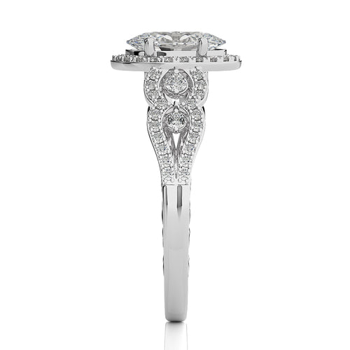 Constellation Swirl Double Split Shank Diamond Bazel and Halo Engagement Ring