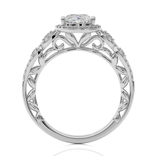 Constellation Swirl Double Split Shank Diamond Bazel and Halo Engagement Ring