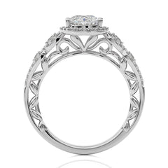 Constellation Swirl Double Split Shank Diamond Bazel and Halo Engagement Ring