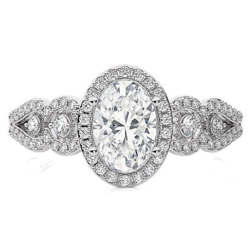 Constellation Swirl Double Split Shank Diamond Bazel and Halo Engagement Ring